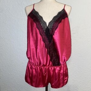 Victorias Secret Hot Pink Satin/Lace Sexy Festive Top Size Large